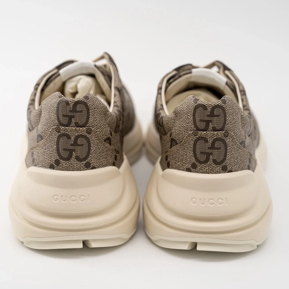 Size G 13 US 13.5 Gucci 100 Rhyton Sneaker Beige Monogram Macro GG Canvas - Picture 3 of 13
